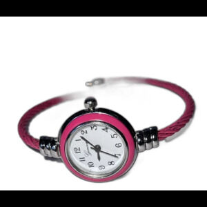 Geneva Bracelet Watch Twisted Cable Wire Hot Pink Cuff White Face Black Hands